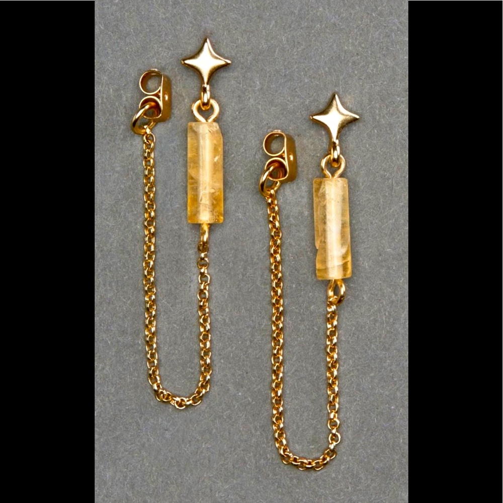 LUCKY BRAND Gold-Tone Crystal Bar & Chain Front-and-Back Stud Earrings